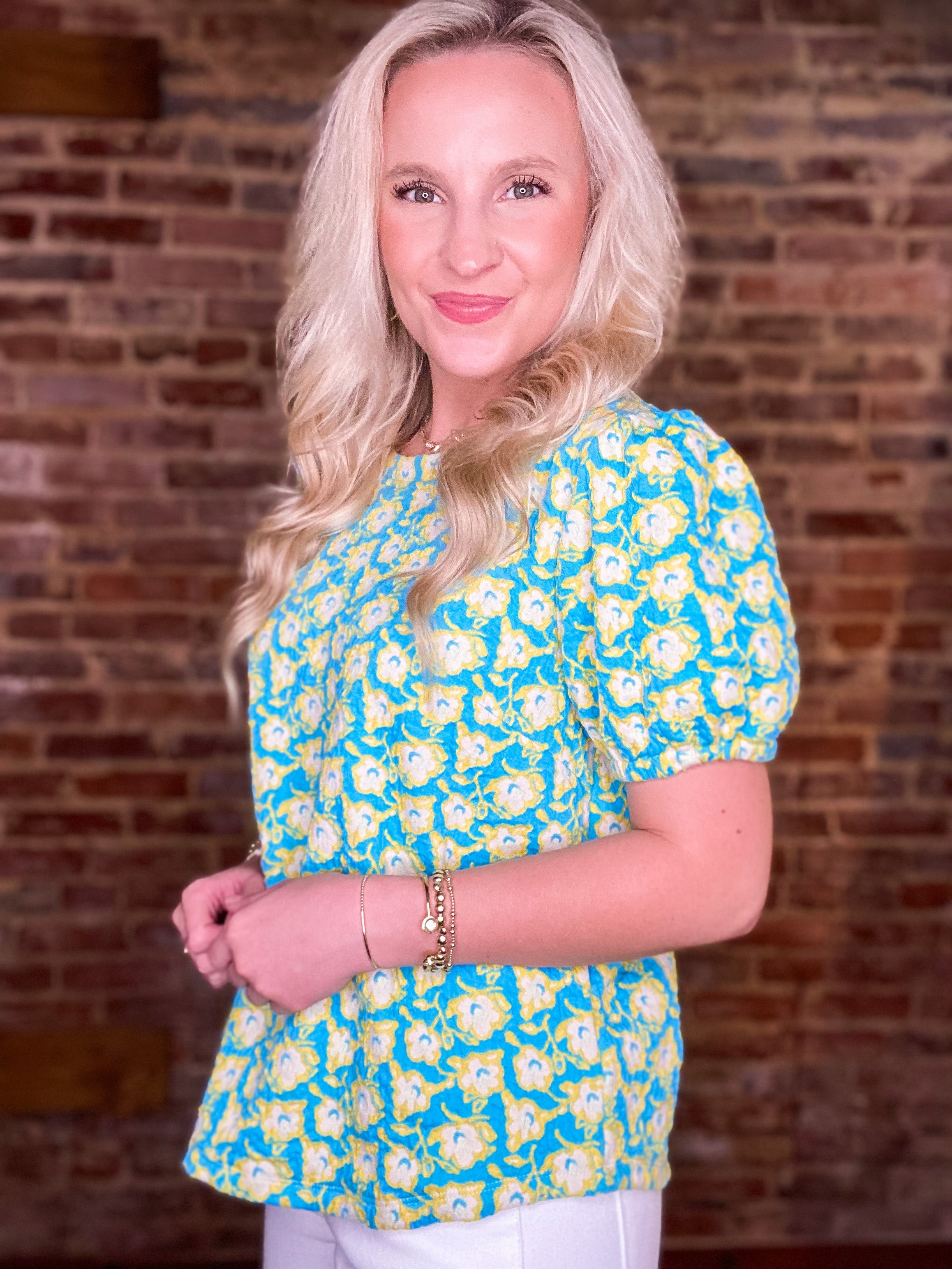 Forever Kind Of Love Blue & Yellow Floral Short Sleeve Blouse
