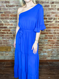 Something New One Shoulder Royal Blue Maxi Dress