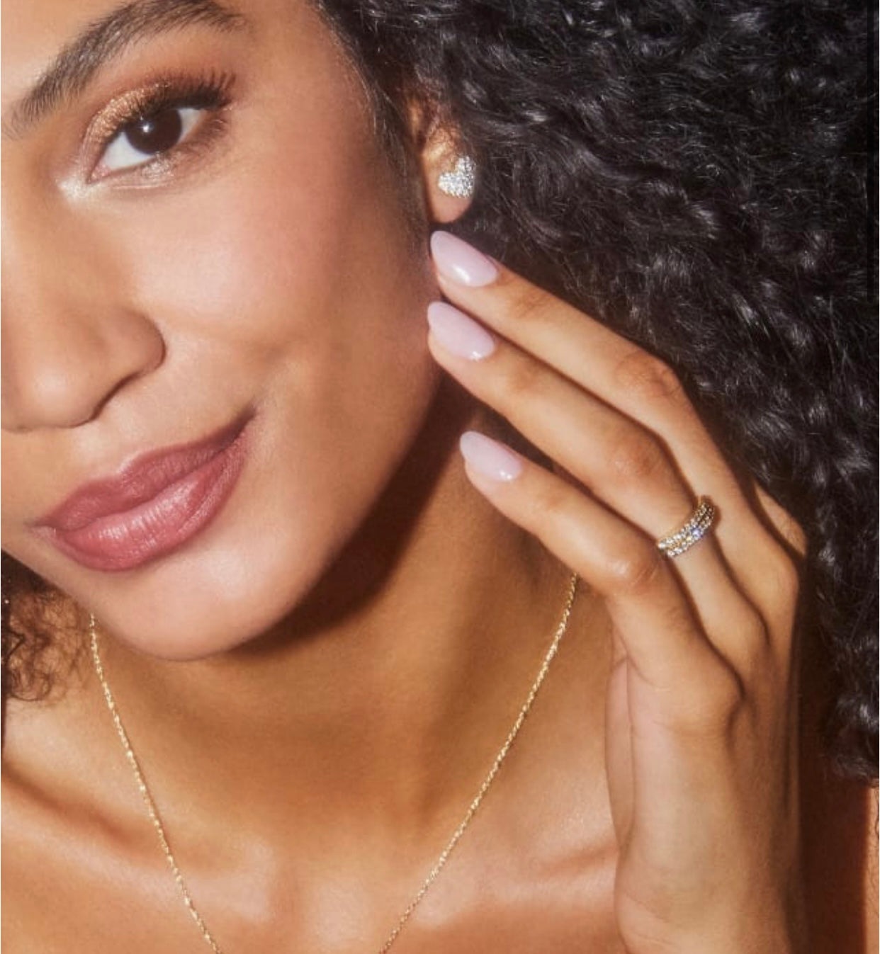 Ari White Crystal Heart Gold Pave Stud Earrings