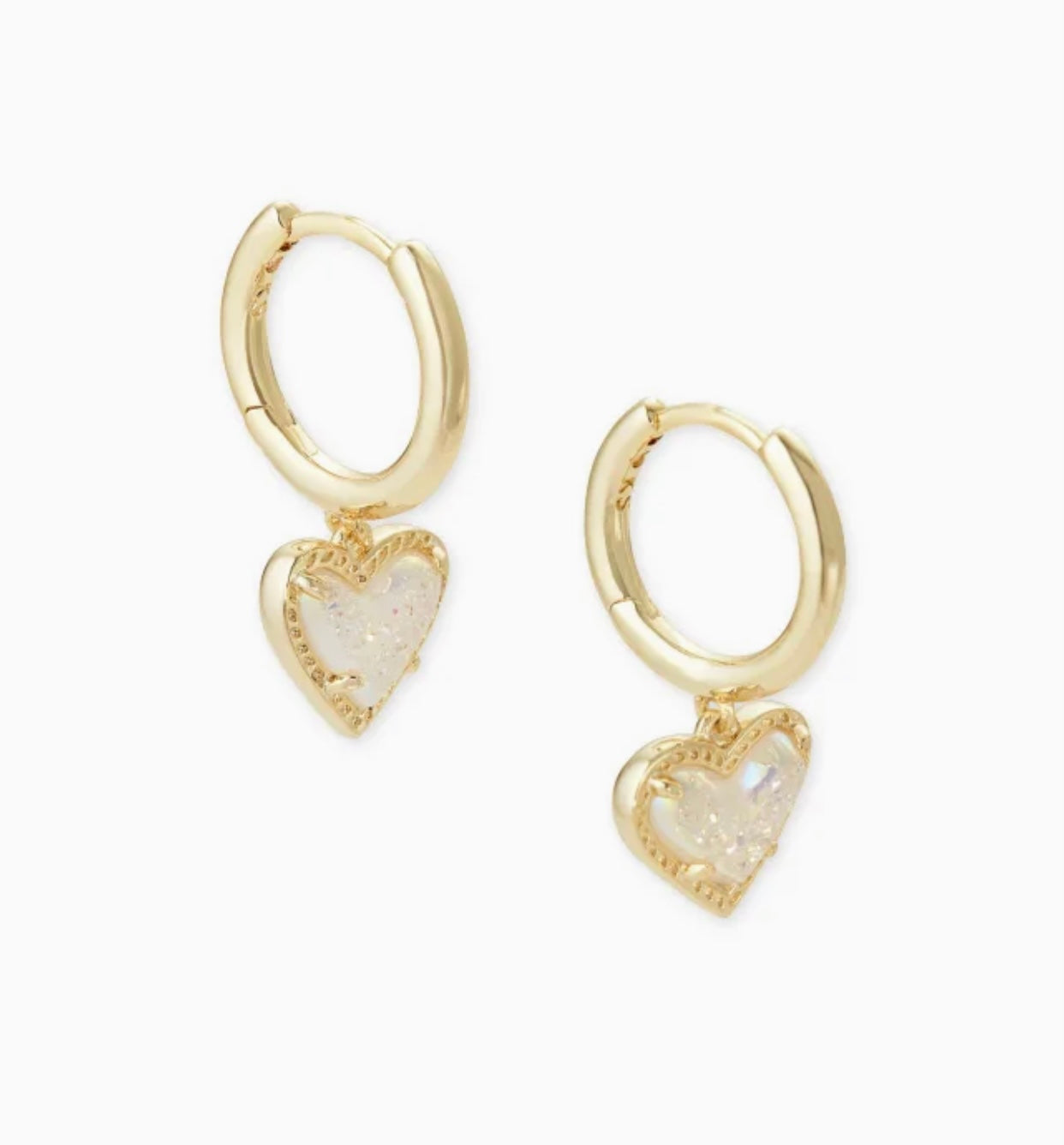 Ari Iridescent Drusy Heart Huggie Gold Earrings