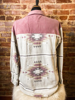 Load image into Gallery viewer, Lumber Jill Aztec Flannel Purple/Gray Simply Southern Shacket
