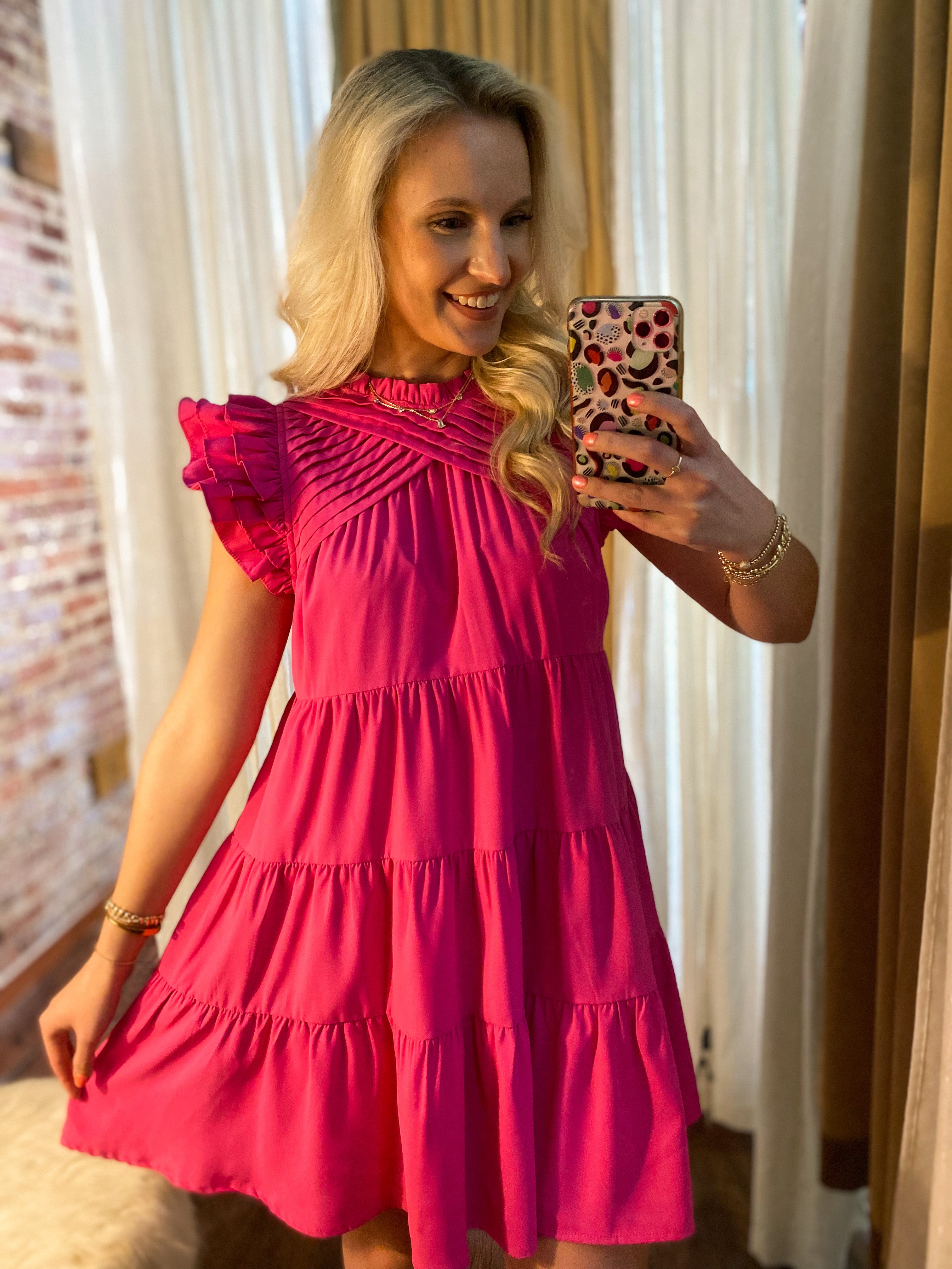 Sweet Melody Pink High Neck Ruffle Dress
