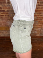 Load image into Gallery viewer, Tracing Steps High Rise Olive Green Kan Can Denim Shorts
