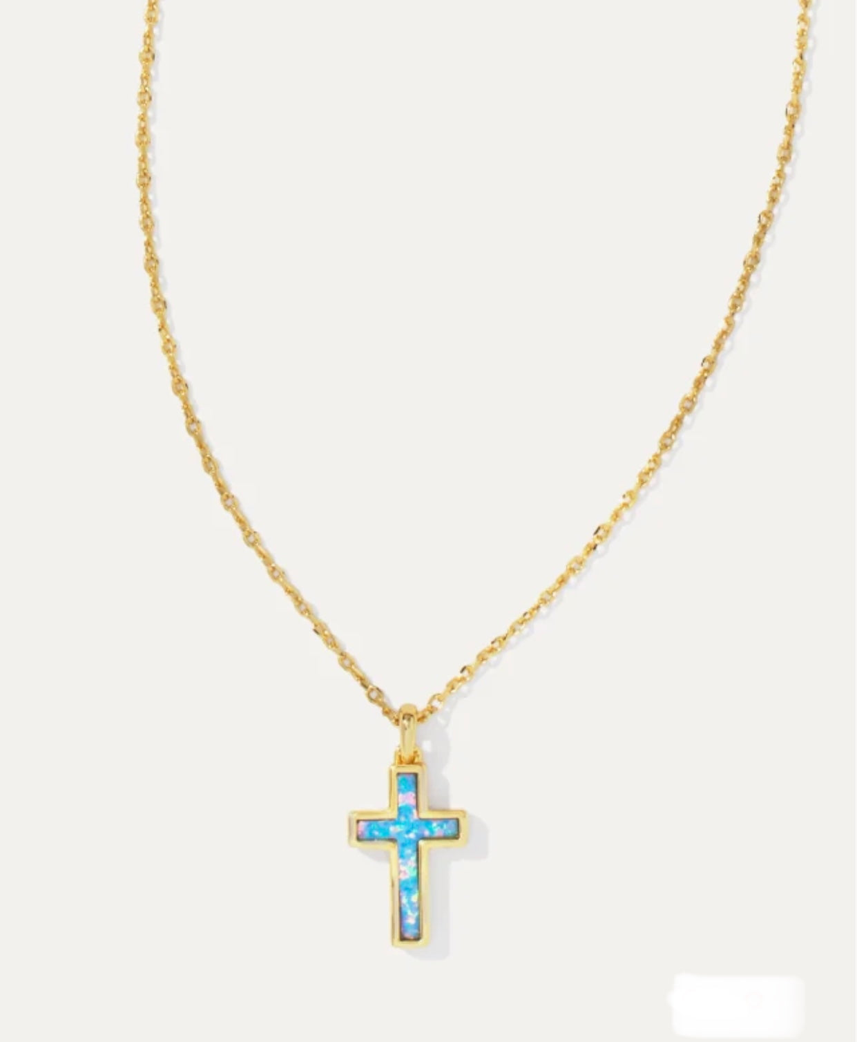 Periwinkle Kyocera Opal Cross Pendant Gold Necklace