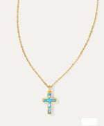 Load image into Gallery viewer, Periwinkle Kyocera Opal Cross Pendant Gold Necklace
