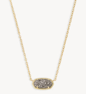 Elisa Platinum Drusy Pendant Gold Necklace