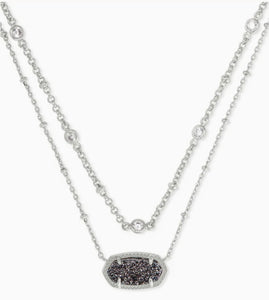Elisa Crystal Multi Strand Platinum Drusy Silver Necklace
