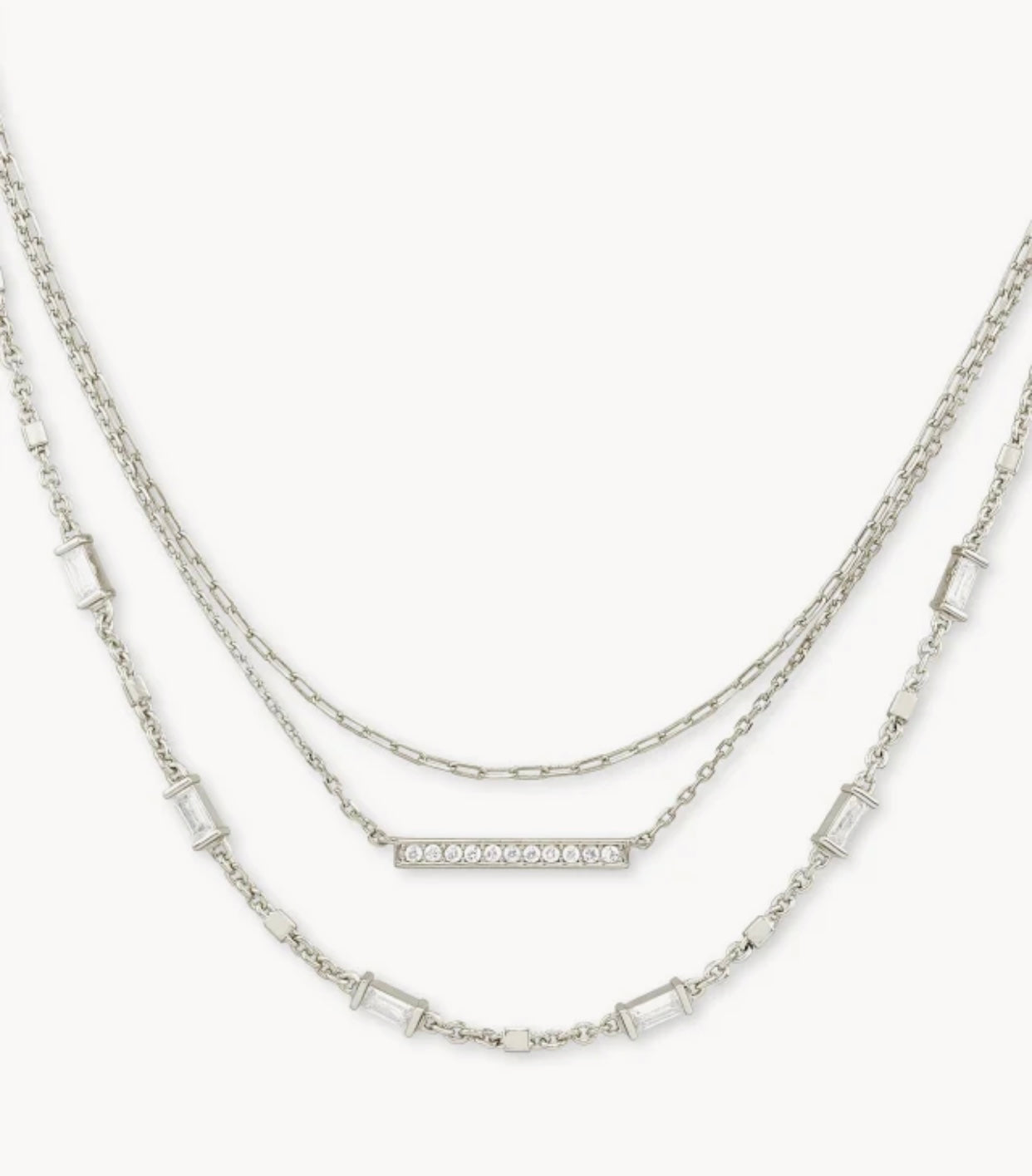 Addison White Crystal Triple Strand Silver Necklace